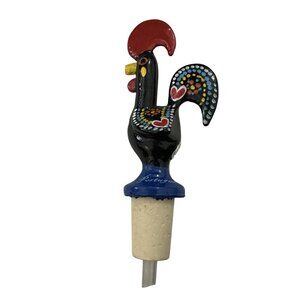 Portuguese The Rooster of Barcelos Black Bottle Stopper Cork Dispenser Souvenir